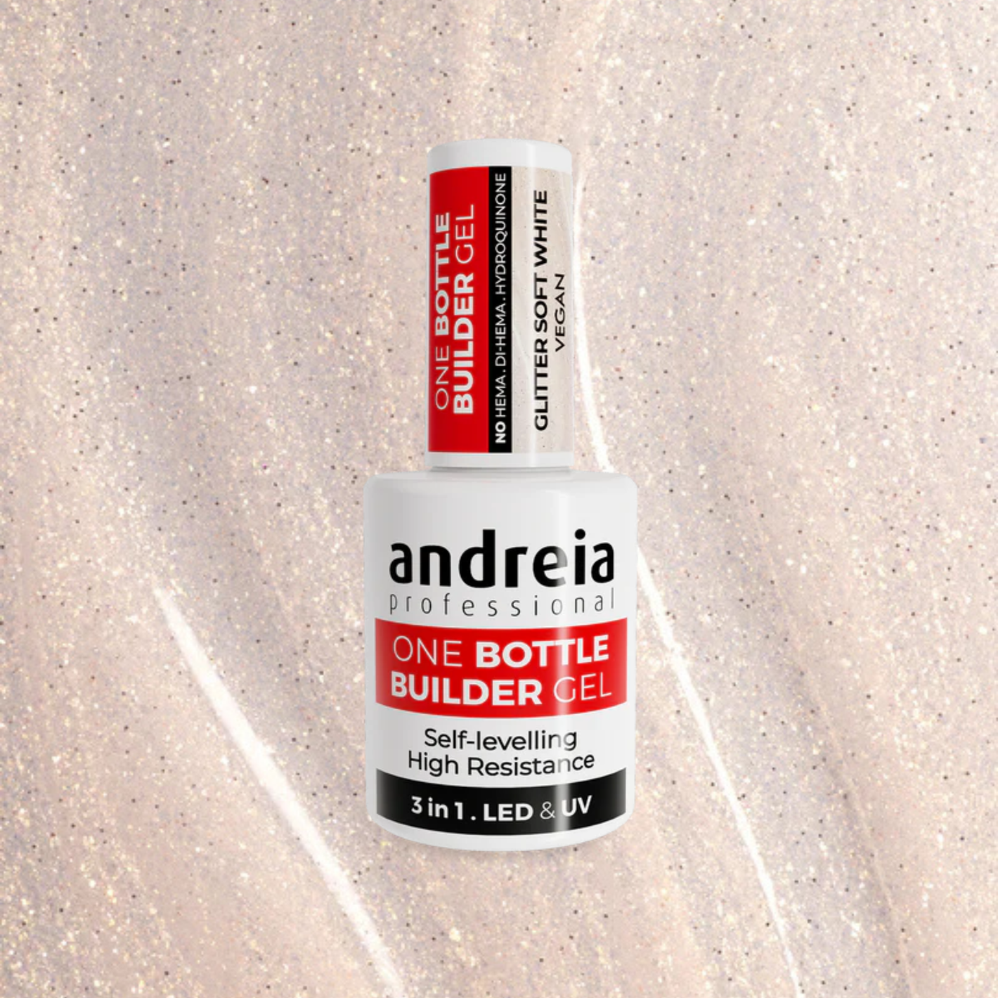 Adreia Professional One Bottle Builder Gel 3 in 1 Glitter Soft White gradini gel 14ml