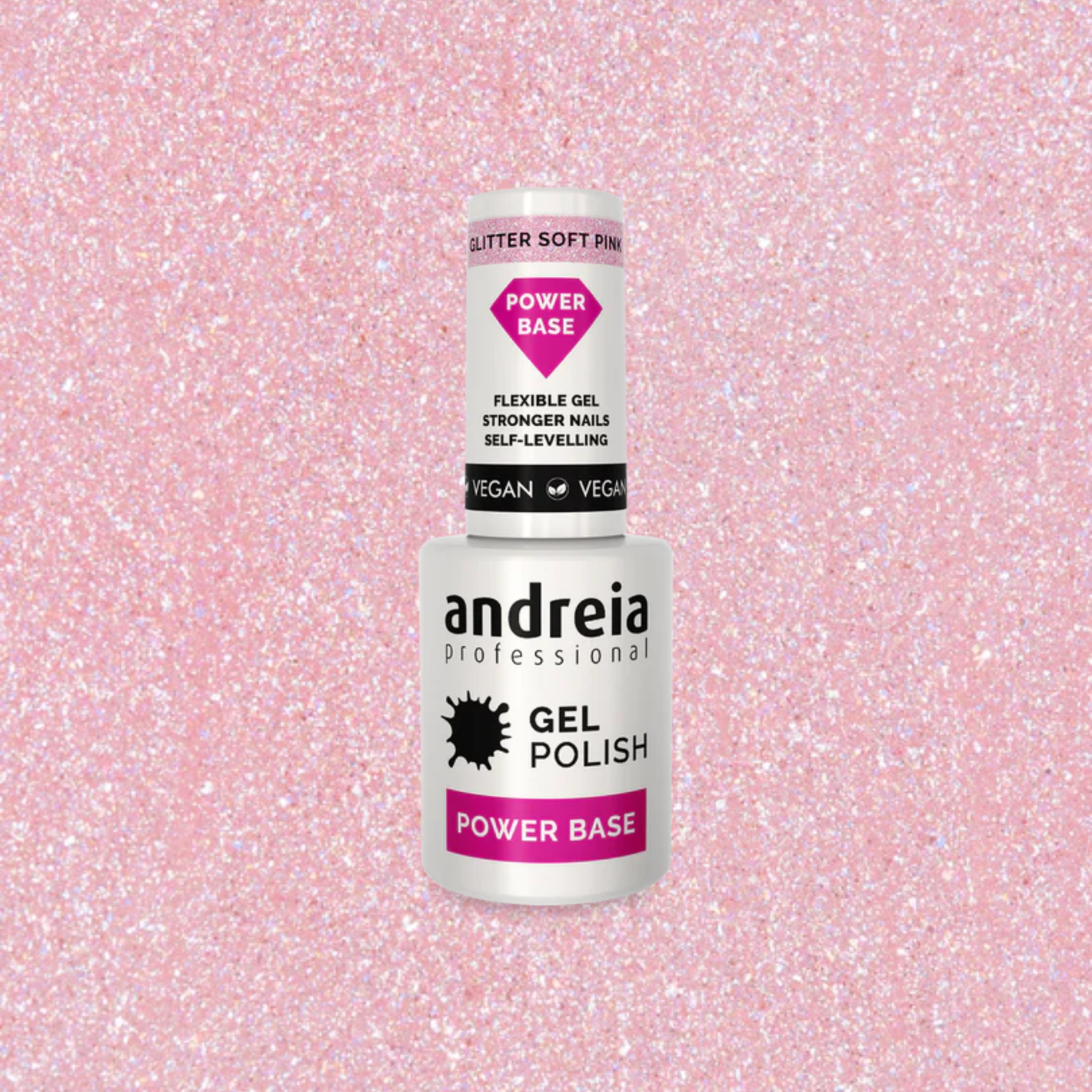 Andreia Power Base Glitter Soft Pink podlak za gel nohte - izredno močen - nežno roza z bleščicami 10,5ml
