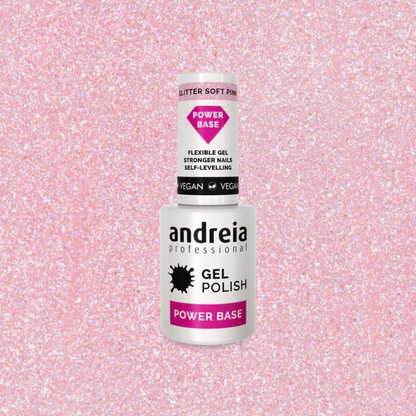 Andreia Power Base Glitter Soft Pink podlak za gel nohte - izredno močen - nežno roza z bleščicami 10,5ml
