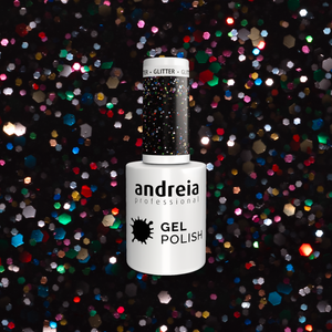 Andreia Gel Polish 244 - Black with Multicolored Glitter - permanentni lak za nohte 10,5ml