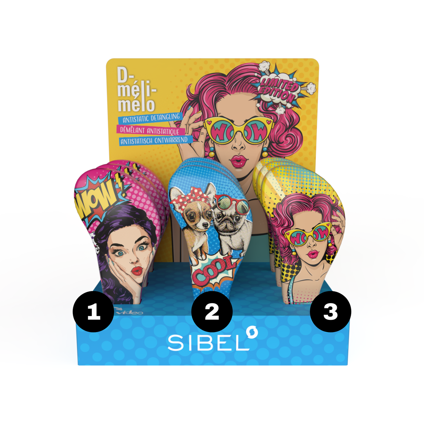 Sibel krtača za razčesavanje las - Pop Art - različne barve